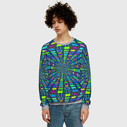Свитшот мужской Абстрактный узор коридор из разноцветных квадратов, цвет: 3D-меланж — фото 2