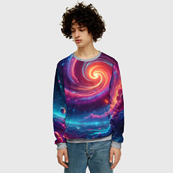Свитшот мужской Яркая неоновая галактика - нейросеть, цвет: 3D-меланж — фото 2