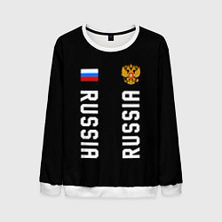 Свитшот мужской Россия три полоски на черном фоне, цвет: 3D-белый