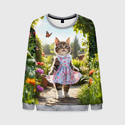 Мужской свитшот Кошка в летнем платье в саду