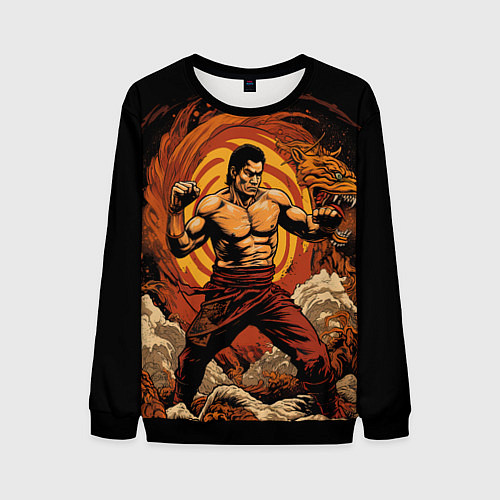 Мужской свитшот Муай тай боец в стойке / 3D-Черный – фото 1