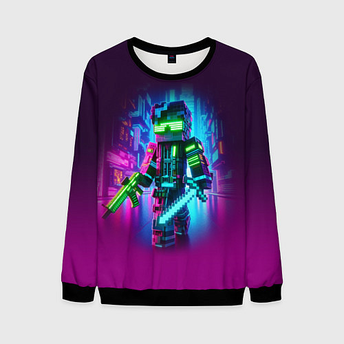 Мужской свитшот Cyberpunk and Minecraft - collaboration ai art / 3D-Черный – фото 1