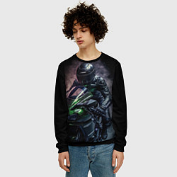 Свитшот мужской Мотоциклист на спортивном байке черный фон, цвет: 3D-черный — фото 2
