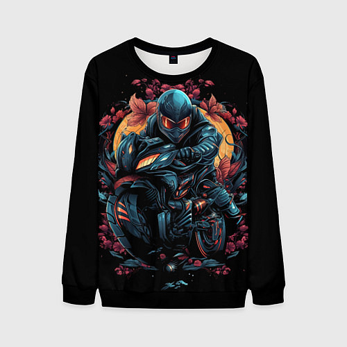 Мужской свитшот Мотоцикл в стиле киберпанк / 3D-Черный – фото 1