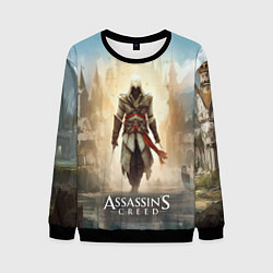 Свитшот мужской Assassins creed на фоне дворца, цвет: 3D-черный