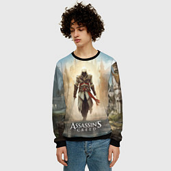 Свитшот мужской Assassins creed на фоне дворца, цвет: 3D-черный — фото 2