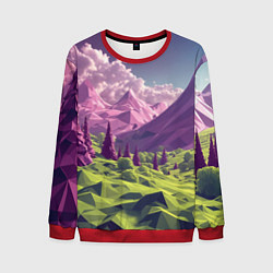 Свитшот мужской Геометрический зеленый пейзаж и фиолетовые горы, цвет: 3D-красный