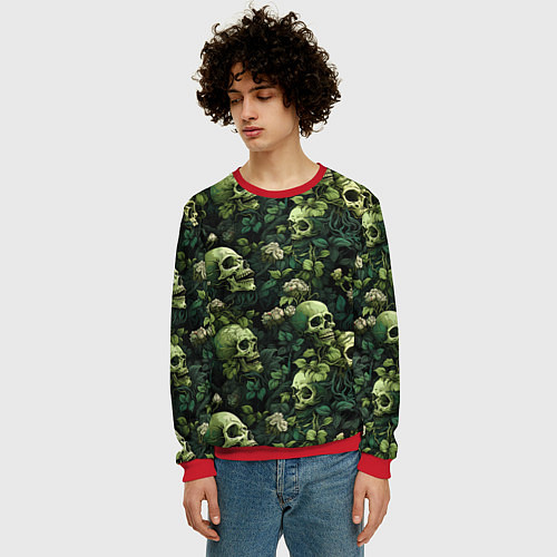 Мужской свитшот Поле черепов с цветами / 3D-Красный – фото 3