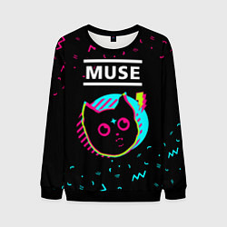 Свитшот мужской Muse - rock star cat, цвет: 3D-черный