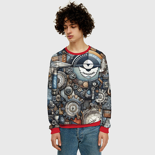 Мужской свитшот Механистический паттерн - авангард нейросеть / 3D-Красный – фото 3