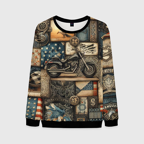 Мужской свитшот Patchwork with a motorcycle - ai art / 3D-Черный – фото 1