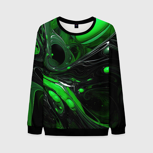 Мужской свитшот Green dark abstract geometry style / 3D-Черный – фото 1