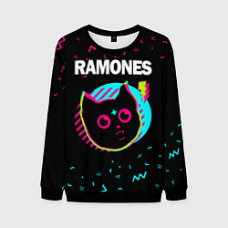 Свитшот мужской Ramones - rock star cat, цвет: 3D-черный