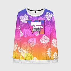 Свитшот мужской Grand Theft Auto VI - пальмы, цвет: 3D-белый