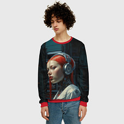 Свитшот мужской Рыжая девушка-киборг, цвет: 3D-красный — фото 2