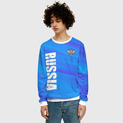 Свитшот мужской Россия - синие волны, цвет: 3D-белый — фото 2