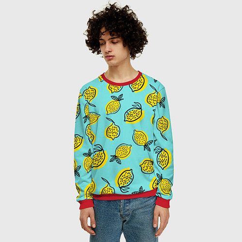 Мужской свитшот Летние лимоны - паттерн / 3D-Красный – фото 3