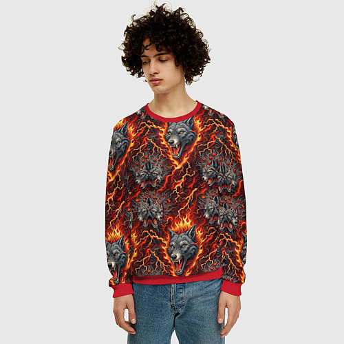 Мужской свитшот Волки эпичный паттерн / 3D-Красный – фото 3