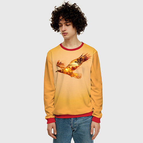 Мужской свитшот Орел с пейзажем на закате двойная экспозиция / 3D-Красный – фото 3