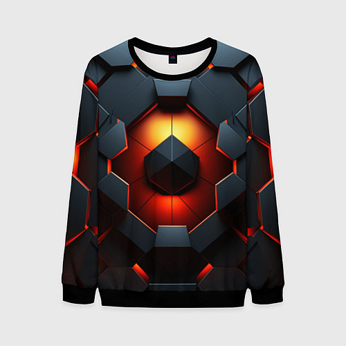 Мужской свитшот Конструкция из объемных оранжевых плит / 3D-Черный – фото 1
