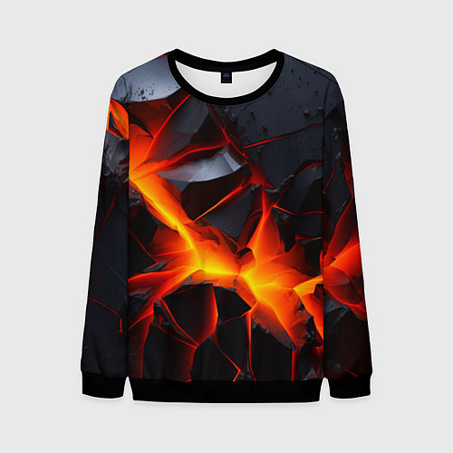 Мужской свитшот Камни в разломе красный свет / 3D-Черный – фото 1