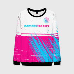 Свитшот мужской Manchester City neon gradient style посередине, цвет: 3D-черный
