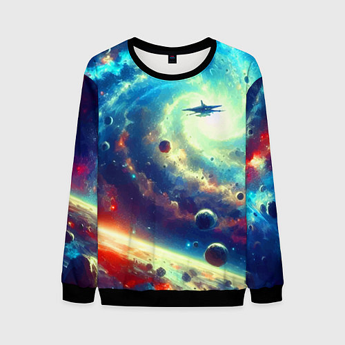 Мужской свитшот Полёт к далёкой галактике - нейросеть / 3D-Черный – фото 1