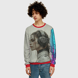 Свитшот мужской Девушка в кибернетических наушниках, цвет: 3D-красный — фото 2