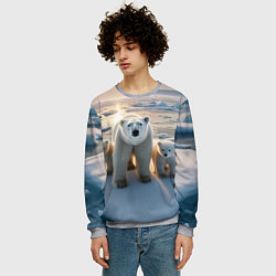 Свитшот мужской Polar bear with her cubs - ai art, цвет: 3D-меланж — фото 2