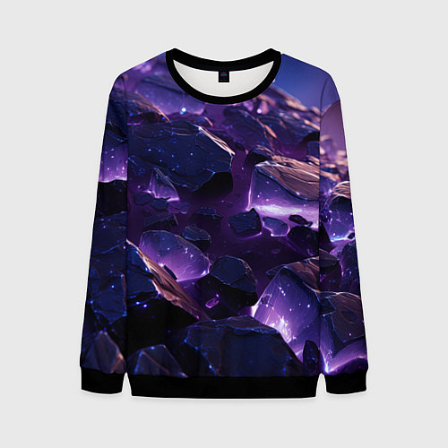 Мужской свитшот Фиолетовые неоновые камни со светом / 3D-Черный – фото 1