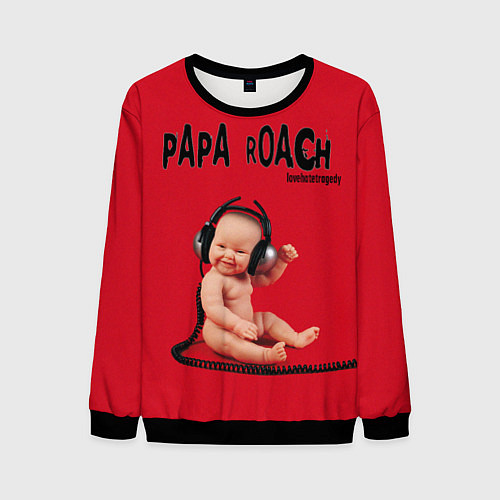 Мужской свитшот Papa Roach - baby with headphones / 3D-Черный – фото 1