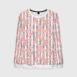 Свитшот мужской Коралловые цветы на полосатом фоне, цвет: 3D-белый