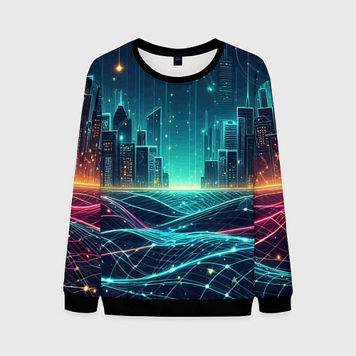 Мужской свитшот Metropolis - vaporwave neon glow / 3D-Черный – фото 1