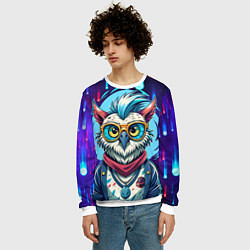 Свитшот мужской Сова модница на стиле, цвет: 3D-белый — фото 2