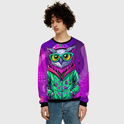 Свитшот мужской Модная сова на фиолетовом, цвет: 3D-черный — фото 2