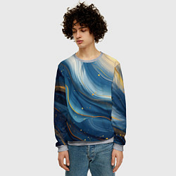Свитшот мужской Золотая волнистая текстура на синей ткани, цвет: 3D-меланж — фото 2
