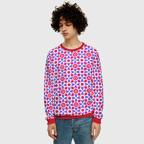 Мужской свитшот Потрясающий узор батик / 3D-Красный – фото 3