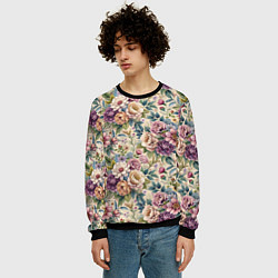 Свитшот мужской Нежные цветочные мотивы паттерны, цвет: 3D-черный — фото 2