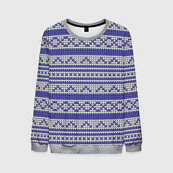 Свитшот мужской Вязанный бело-синий орнамент, цвет: 3D-меланж
