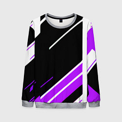 Свитшот мужской Бело-фиолетовые полосы на чёрном фоне, цвет: 3D-меланж