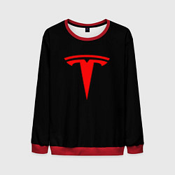 Свитшот мужской Tesla red logo, цвет: 3D-красный