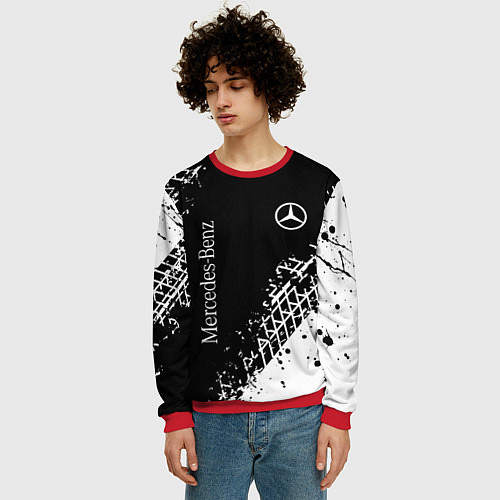 Мужской свитшот Мерседес: следы от шин / 3D-Красный – фото 3