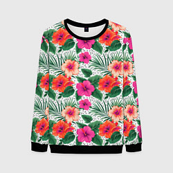 Мужской свитшот Цветы гибискуса и листья мальмы летний тропический