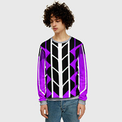 Свитшот мужской Бело-фиолетовые линии на чёрном фоне, цвет: 3D-меланж — фото 2