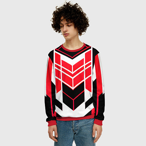 Мужской свитшот Red and white lines on a black background / 3D-Красный – фото 3