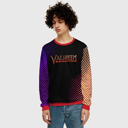 Мужской свитшот Valheim logo pattern / 3D-Красный – фото 3