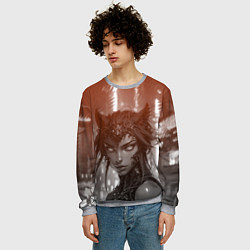 Свитшот мужской Кибернетическая девушка-кошка, цвет: 3D-меланж — фото 2