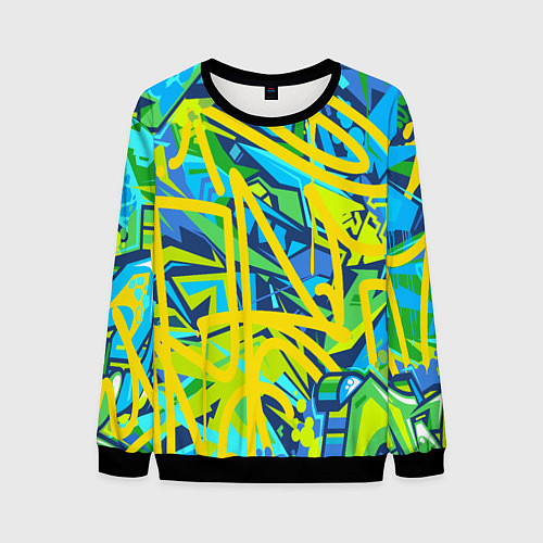 Мужской свитшот Желто-зеленое граффити / 3D-Черный – фото 1