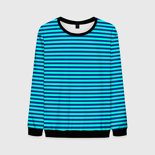 Мужской свитшот Сине-бирюзовый в полоску тельняшка / 3D-Черный – фото 1