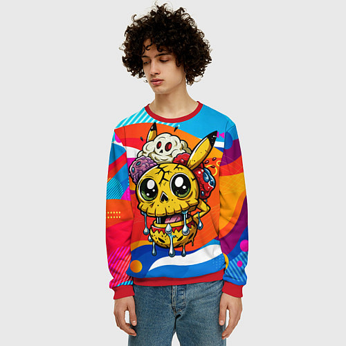 Мужской свитшот Пикачу в стиле зомби / 3D-Красный – фото 3